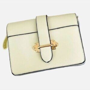 Muse Royale Small Faux Leather Satchel Bag in Ivory White with Crossbody Strap